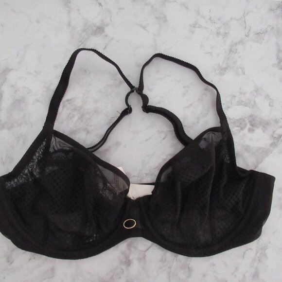 Chantelle Bra 32D Black Lace Parisian Alure Sheer Plunge Unlined Underwire - Picture 1 of 4
